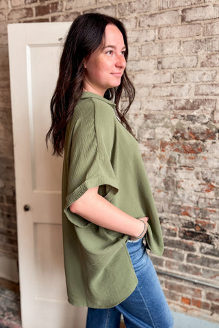 Julie Olive Button Down Top (S-3XL)