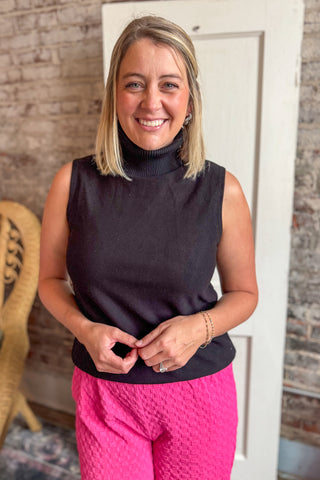 Black Sleeveless Turtle Neck Soft Knit Top