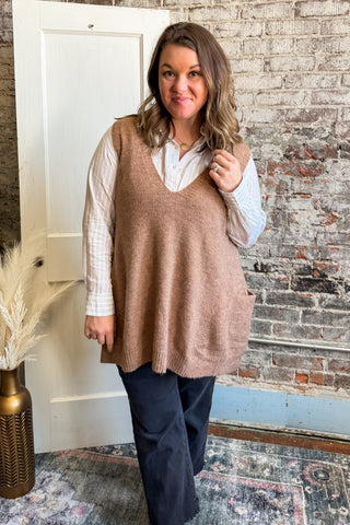 Pecan V-Neck Sweater Vest Top
