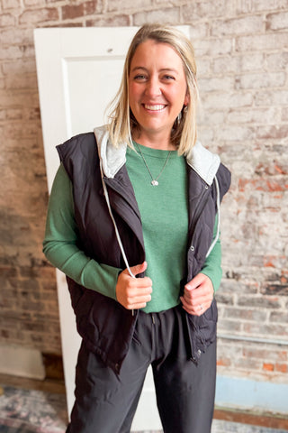 Judy Green Waffle Long Sleeve Curvy Top