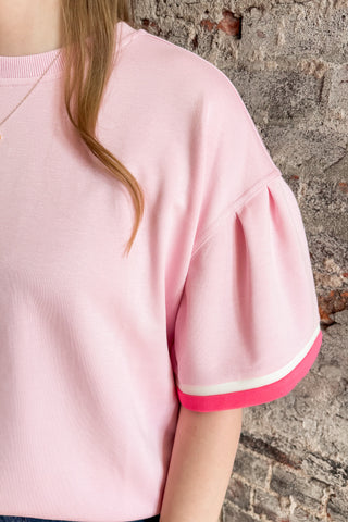 Jodi Pink Contrast Trim Top