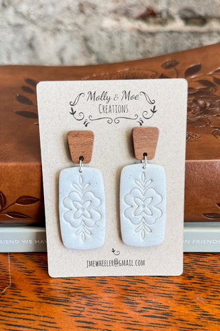 Timeless Ivory Floral Stamped Dangle Handmade Earrings