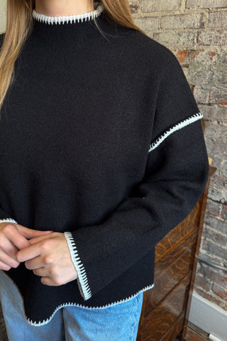 Contrast Stitch Black Knit Sweater