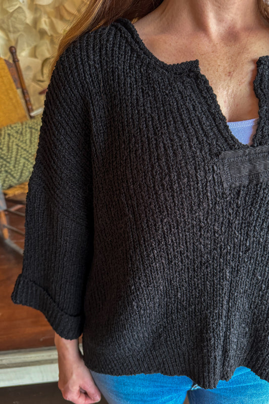 Black Three Quarter Sleeve Sweater