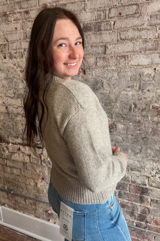 Heather Mocha Bubble Sleeve Button Up Cardigan