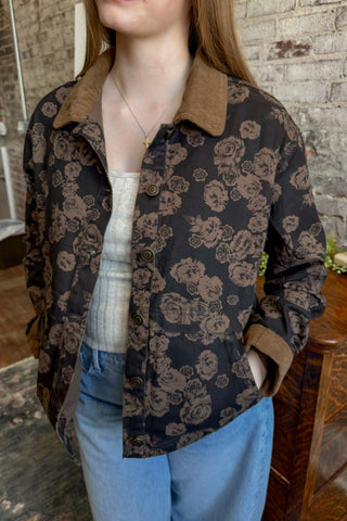 Dark Brown Floral Denim Jacquard Jacket
