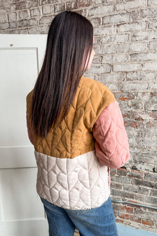 Oh Goodness Color Block Quilted Button Jacket