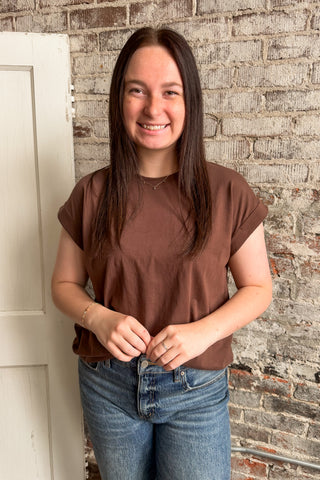 Brown Rolled Sleeve Tee