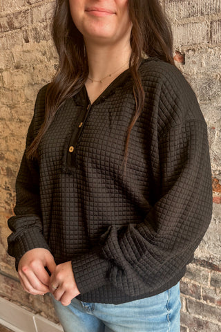 Black Quarter Button Hoodie