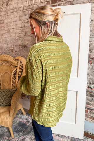 Missy Olive Textured Stripe Long Sleeve Top