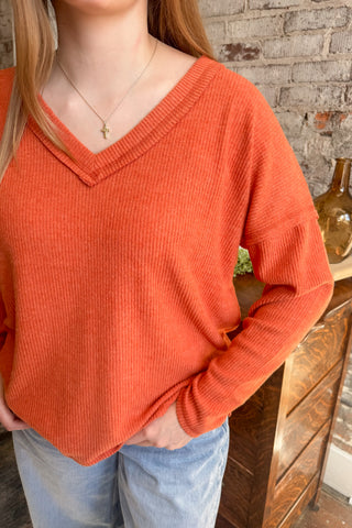 The Weekend Rust V-Neck Long Sleeve