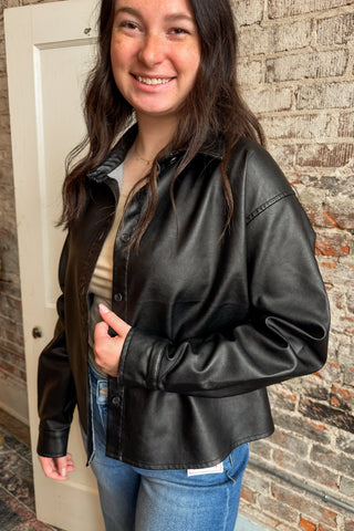 Black Washed Faux Leather Top