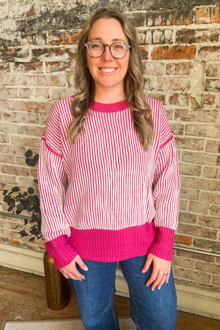 Sophia Two Tone Berry Ribbed Sweater Top