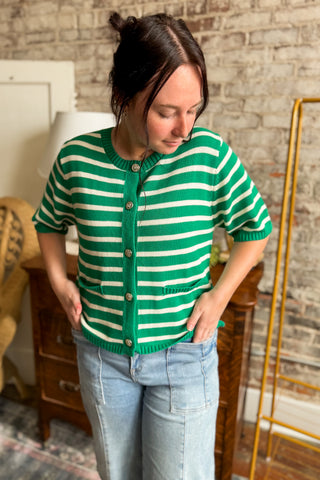 Evergreen Charm Striped Cardigan