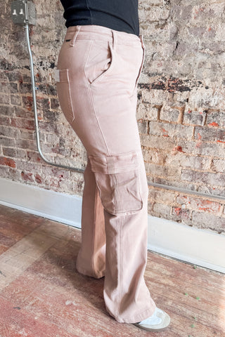 Risen Mauve High Rise Cargo Pocket Wide Leg Pants