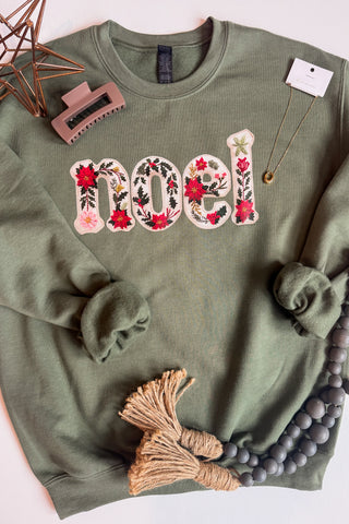 Noel Faux Embroidery Print Christmas Crewneck