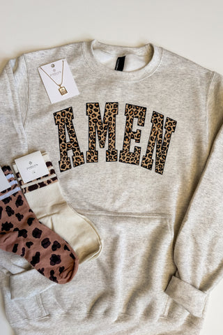 Leopard AMEN Kangaroo Pocket Graphic Sweatshirt