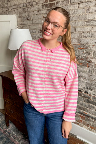 Candy Pink Striped Cardigan