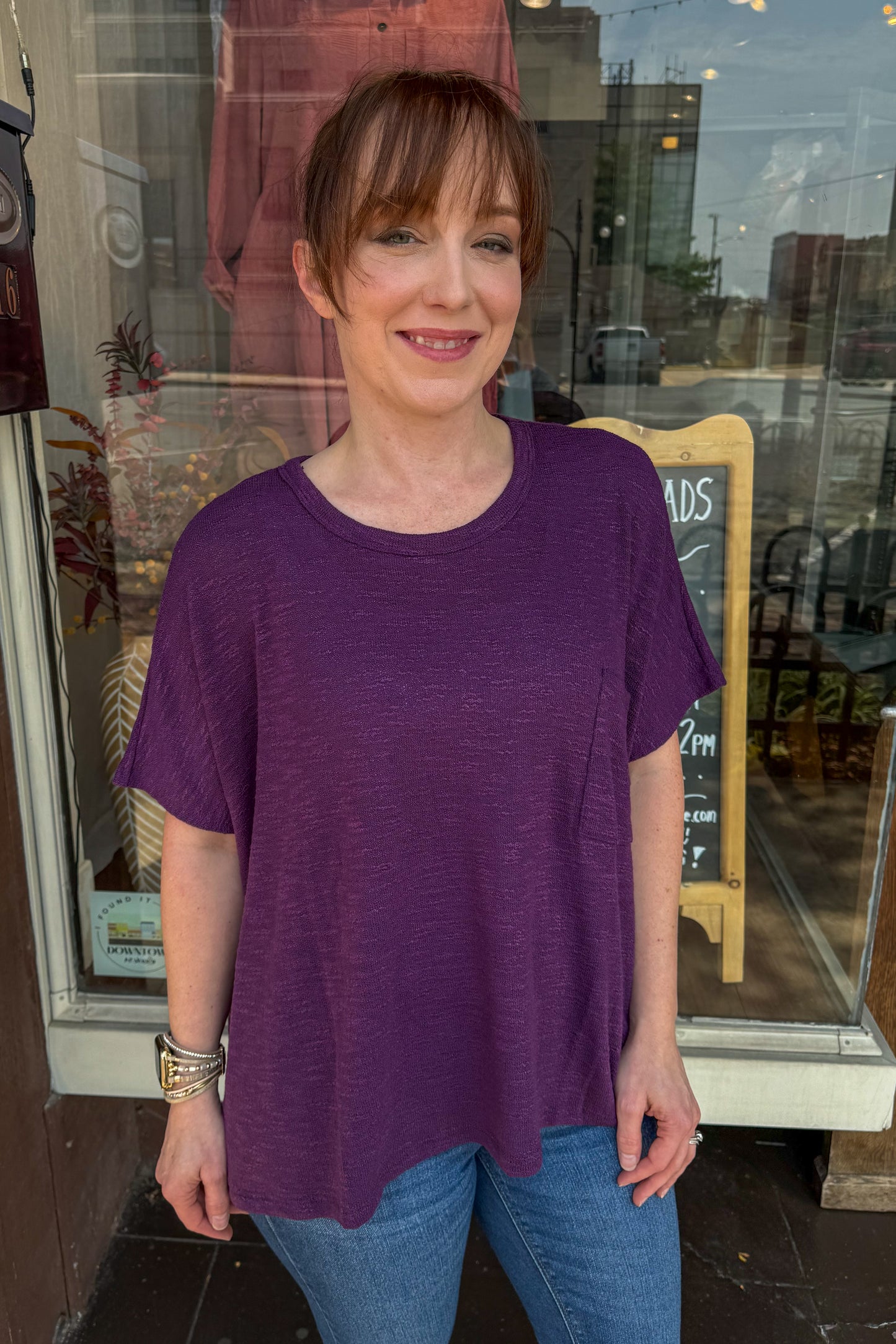 Dark Plum Slub Knit Pocket Top