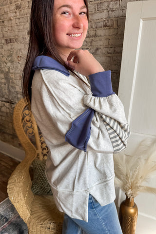 Heather Gray Stripe Block Pullover Top