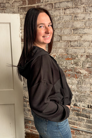 Black Soft Scuba Zip Up Hoodie Jacket