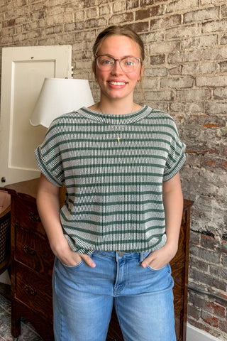 Evergreen Stripe Ribbed Knit Top