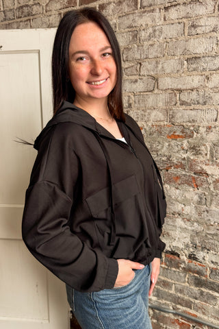 Black Soft Scuba Zip Up Hoodie Jacket