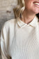 Cream Collared Rib Knit Top