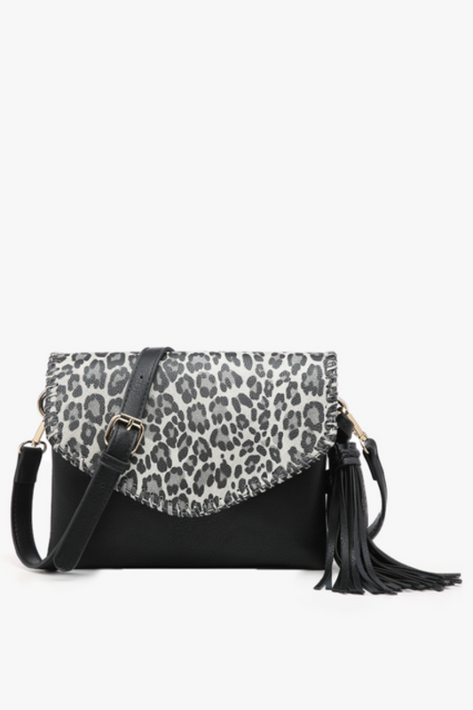 Black Cheetah Whipstitch Crossbody Bag