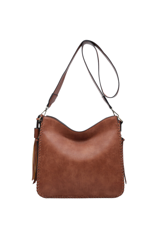 Nina Brown Whipstitch Crossbody Bag