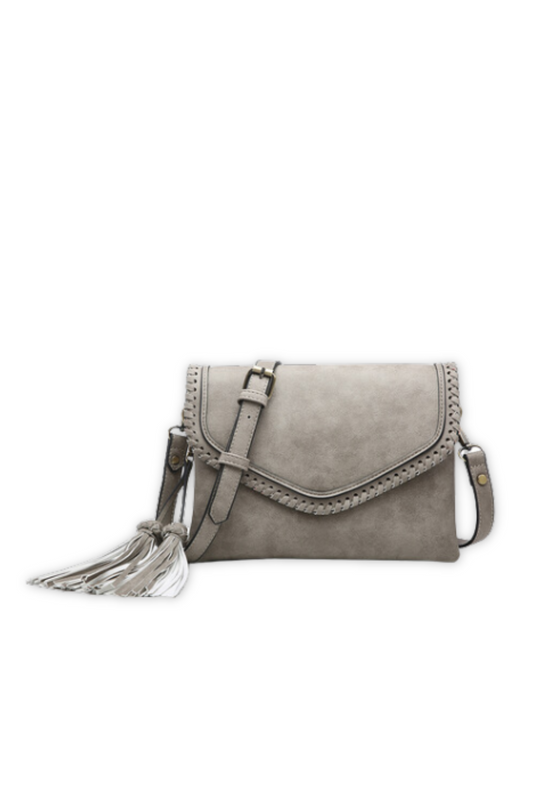 Worn Gray Whipstitch Crossbody Bag