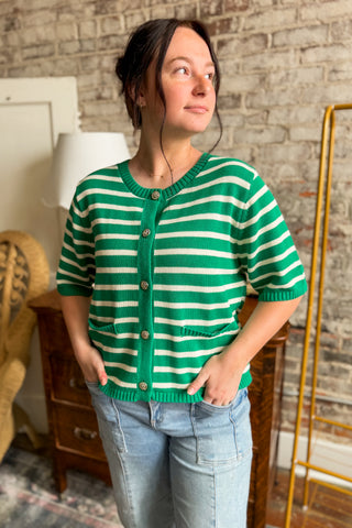 Evergreen Charm Striped Cardigan