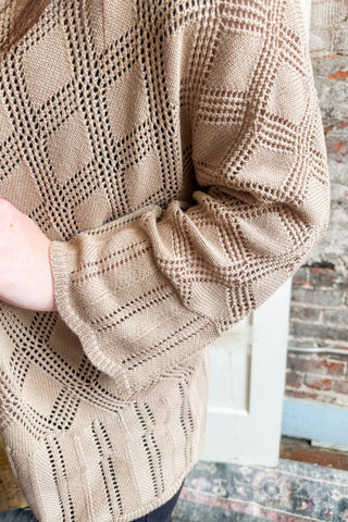 Taupe Scallop Hem Crochet Cardigan