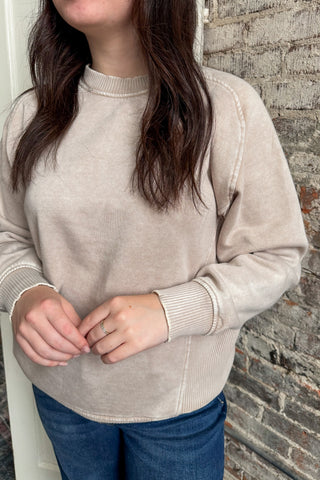 Ash Mocha Side Ribbed Pullover (+Curvy)
