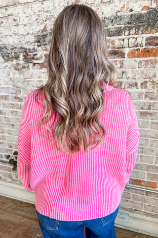 Pink Quarter Button Sweater Top