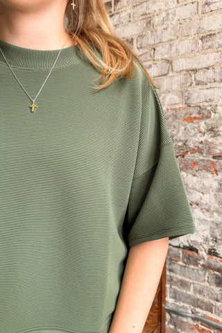 Army Green Textured Everyday Top