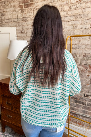 Teal Patterned Knit Oversized Top