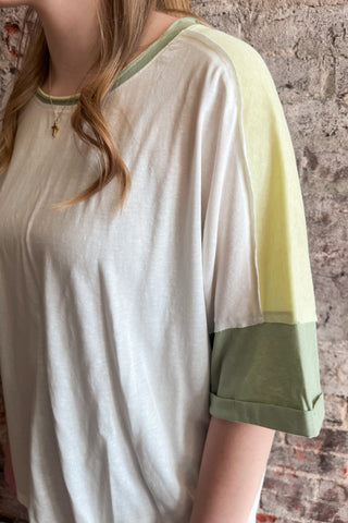 Mint Green Color Block Short Sleeve Top