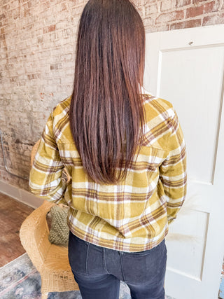 Plaid Brushed Faux Fur Contrast Jacket
