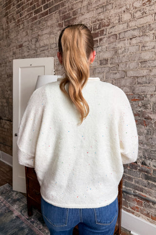 Cream Confetti Collared Cardigan