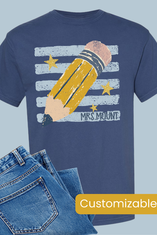 Customizable Pencil and Stars Teacher Made to Order Tee