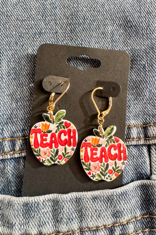 Teach Faux Embroidery Print Earrings