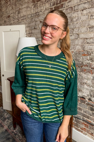 Green Multi Stripe Terry Knit Sweater