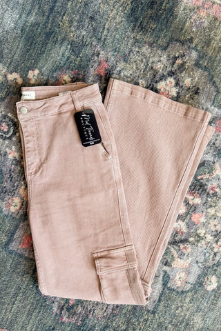 Risen Mauve High Rise Cargo Pocket Wide Leg Pants