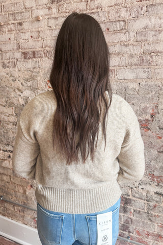 Heather Mocha Bubble Sleeve Button Up Cardigan