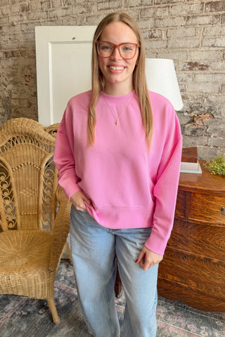 Candy Pink Ribbed Balloon Sleeve Pullover