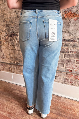 Risen Slouchy Crop Curved Side Seam Detail Barrel Jeans