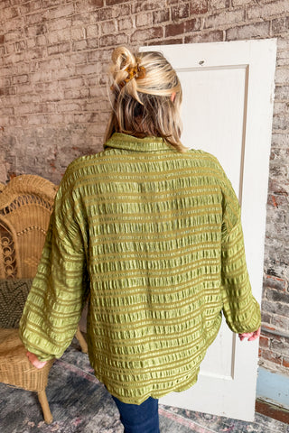 Missy Olive Textured Stripe Long Sleeve Top