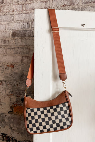 Mandy Brown Checkered Crossbody Bag