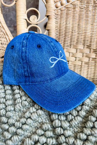 Denim Embroidered Bow Ball Cap